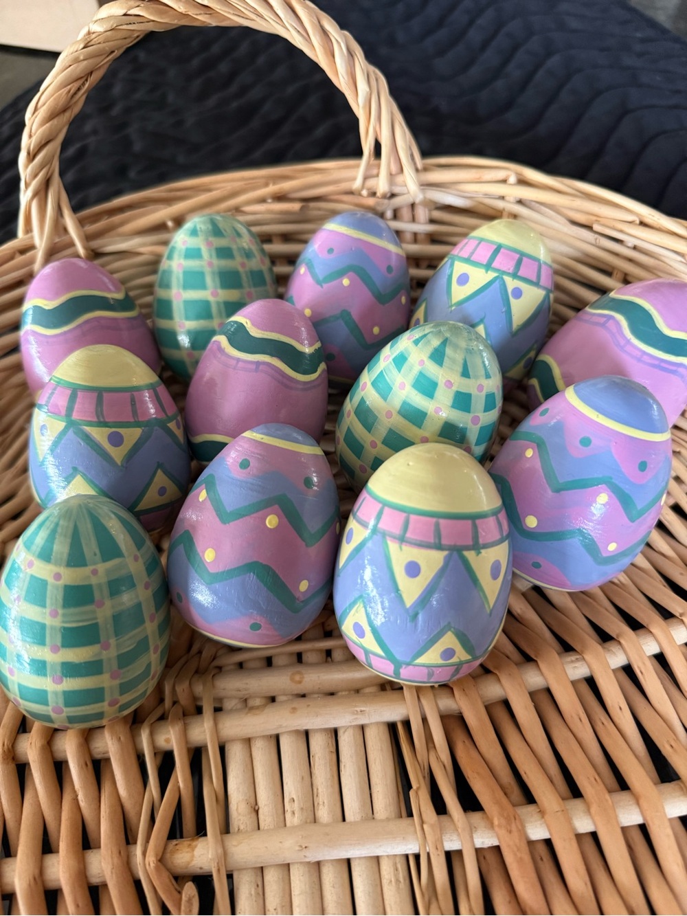 Lillian Vernon Hand-Painted Wooden Easter Eggs – Set of 12 with Original Box
